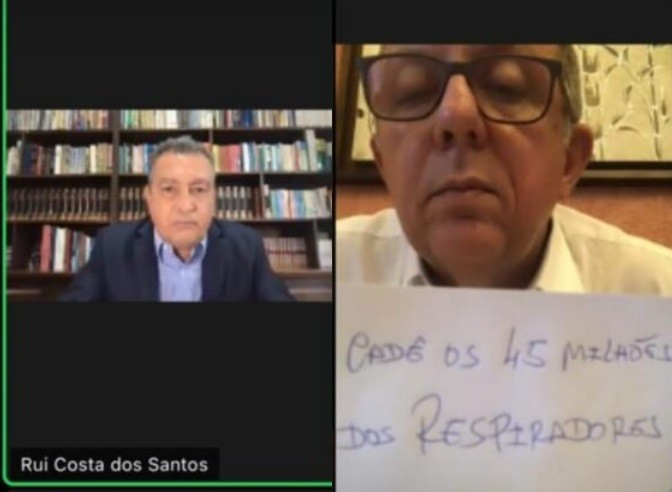 Em audiência virtual, deputado Arimateia cobra a Rui Costa dinheiro de respiradores