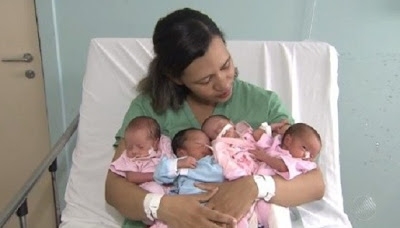 BAHIA: Jovem passa bem após dá à luz quadrigêmeos em gestação natural