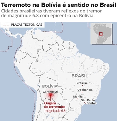 Terremoto com epicentro na Bolívia é sentido em diversas cidades do Brasil