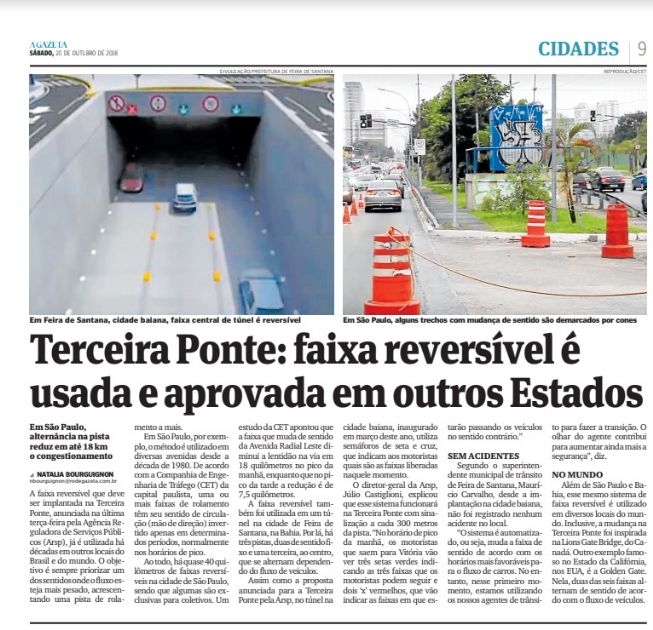 Sinalização reversível do túnel da João Durval é destacada pelo jornal capixaba A Gazeta