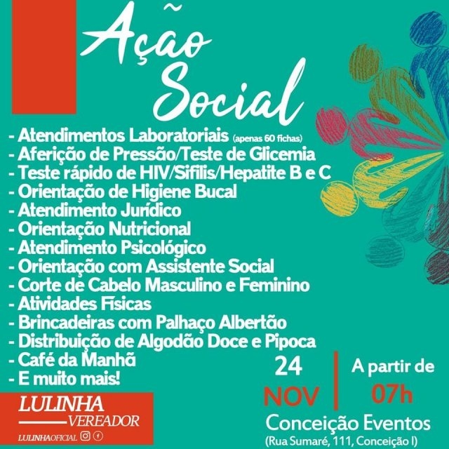 Ação social com Feira de Saúde acontece neste sábado (24), no bairro Conceição