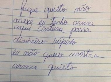 Criminoso se apresenta como surdo e mostra bilhete para anunciar assalto
