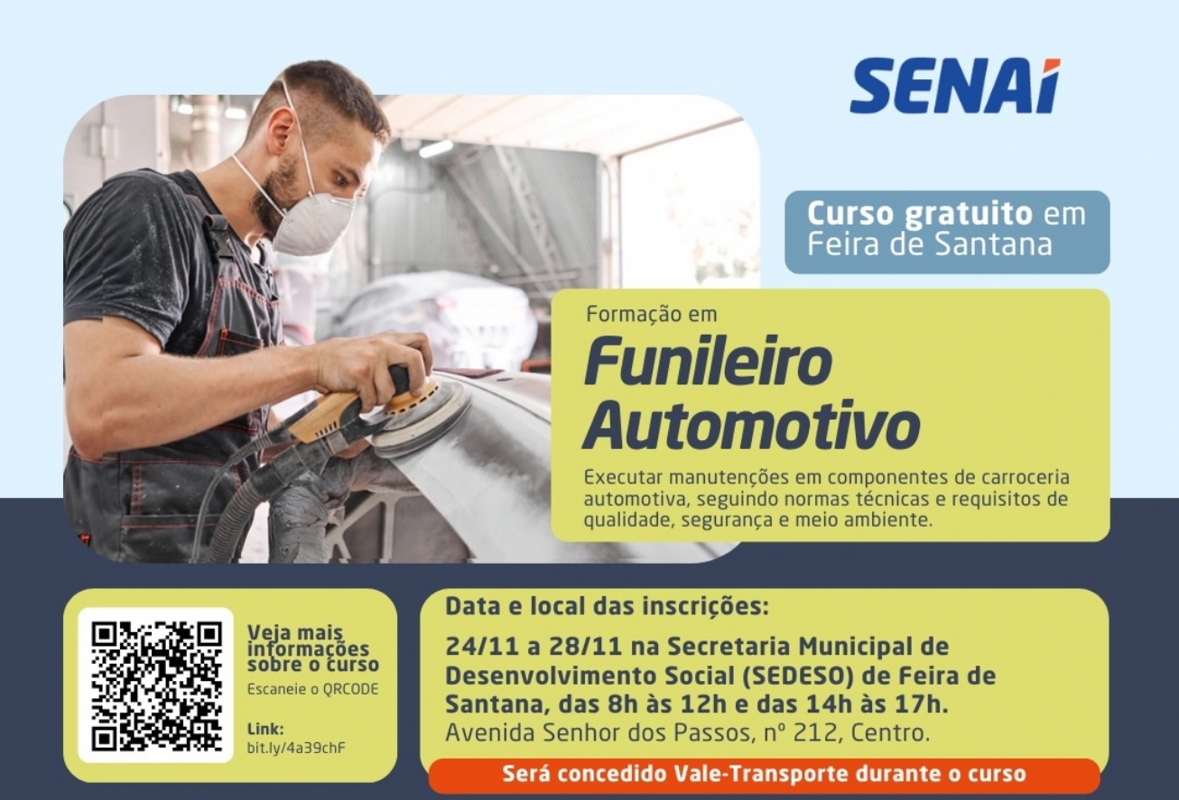 SENAI e SEDESO oferecem cursos gratuitos de qualificação profissional em Feira de Santana